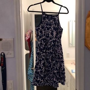 Blue and white floral printed dress